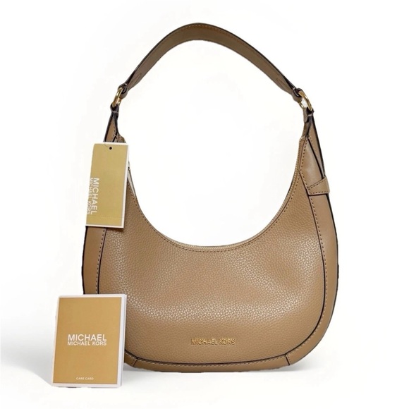 NWT Michael Kors Preston Leather Crescent Hobo Shoulder Bag Camel Brown Fall - Picture 1 of 4